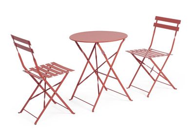 Garten-Set Nistas Metall, klassisch klappbar, Terrakotta, Stühle und Tisch für drauße