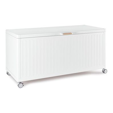 Gartentruhe Necon - Aluminium Weiß, mit Gaskolben und Rollen, Größe S