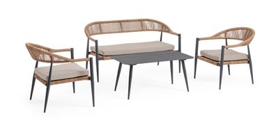 Garten-Set Aidnaja Aluminium Rattan, modern skandinavisch, anthrazit natur, mit Kisse