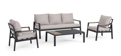 Garten-Set Aneli 4er Gruppe aus Aluminium, modern gepolstert, anthrazit, inkl. Kissen