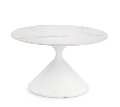 Couchtisch Anolo Marmor-Optik, modern und rund, Weiß, Ø 70 cm, Metallgestell