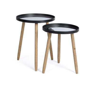 Beistelltisch Darvi 2er-Set mit Glasplatte, rundes Design, Metall und Kautschukholz,