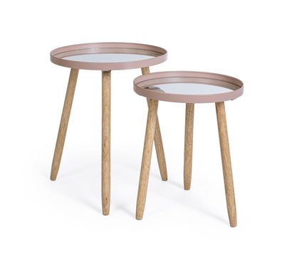 Beistelltisch Darvi 2er-Set aus Glas und Kautschukholz, rund, modern, Malve natur