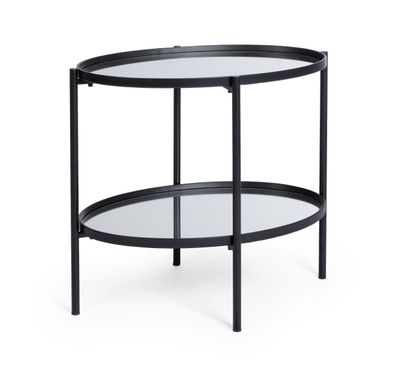 Beistelltisch Senfaj oval aus Metall und Glas, modern, mit Ablage, schwarz, Bizzotto
