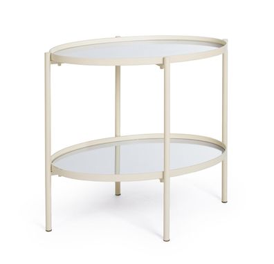 Beistelltisch Senfaj oval aus Metall und Glas, modern mit Ablage, elfenbein ? für Dei