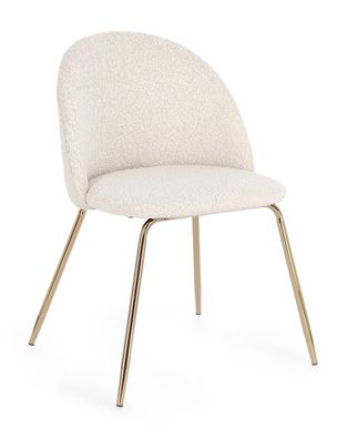 Esszimmerstuhl Antayne 4er-Set aus Boucle, modern gepolstert, Elfenbein Gold, komfort