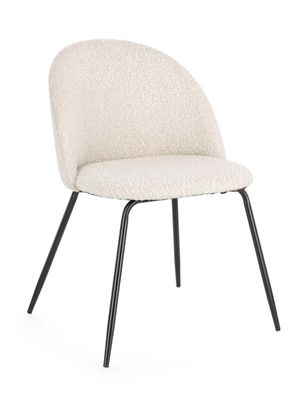 Esszimmerstuhl Antayne 4er-Set aus Boucle, modern gepolstert, Elfenbein Schwarz, bequ