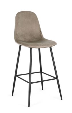 Barhocker New Alirela aus Samt, modern mit Fußstütze, taupe, 2er-Set, schwarzes Metal