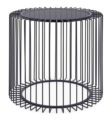 Beistelltisch Nairik aus Metall und Glas, modern, schwarz, rund, Ø 50 cm, mit Sicherh
