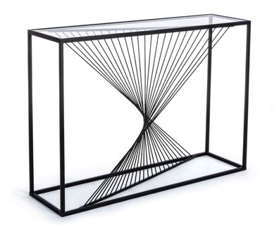 Konsole Laspiri aus Metall und Glas, modern, schwarz, 107 cm breit, mit Sicherheitsgl