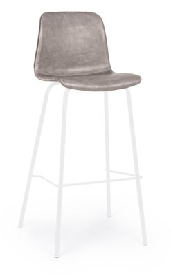 Barhocker Aryka 2er-Set aus Kunstleder, modern gepolstert, beige weiß, Metallgestell