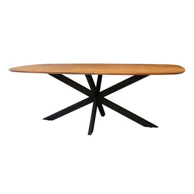 Esstisch Tanak Akazienholz massiv, skandinavisches Design, oval Natur, Spider-Gestell