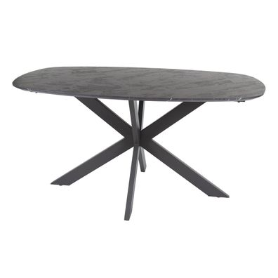 Esstisch oval Melamik, marmorierte Keramikoptik, modern skandinavisch, schwarz, 150 x