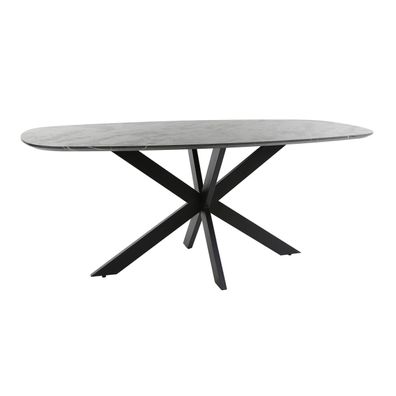 Esstisch oval Melaminbeschichtung in Keramikoptik, modern skandinavisch, schwarz, 180