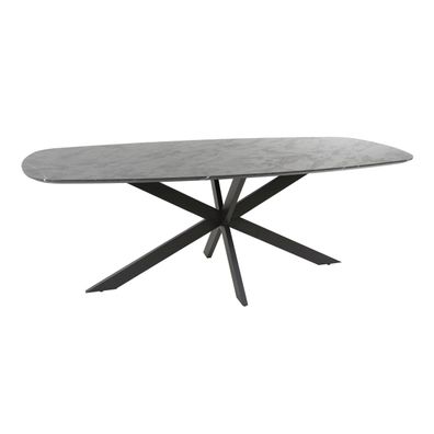 Esstisch Melamik Holz mit schwarzer Keramikoptik, modern und pflegeleicht, oval 215 x