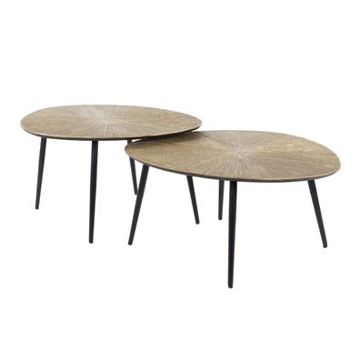 Couchtisch Taroya 2er-Set aus Metall, modern und dreieckig, goldfarben, strukturierte