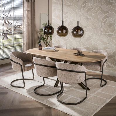 Esstisch Camin aus massivem Mangoholz, modern oval, Braun, Spider-Gestell, 215 x 105