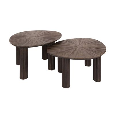 Couchtisch 2er-Set Foray aus massivem Teakholz, organisches Design, modern, dreieckig