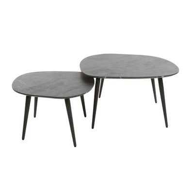 Couchtisch 2er-Set Melamik, Keramik-Optik im Marmor Design, modern, dunkelgrau, viere
