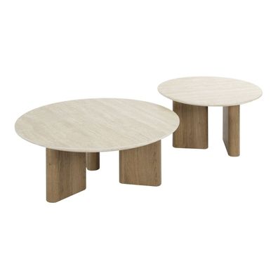 Couchtisch 2er-Set Joradis, Keramik Travertin-Optik, rund, modern, beige, nachhaltige