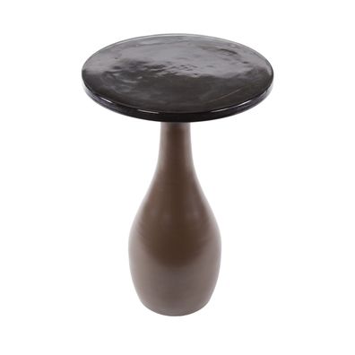 Beistelltisch Klidun Tropfen Glas und Metall, modern, antikkupfer, gewellte Glasplatt