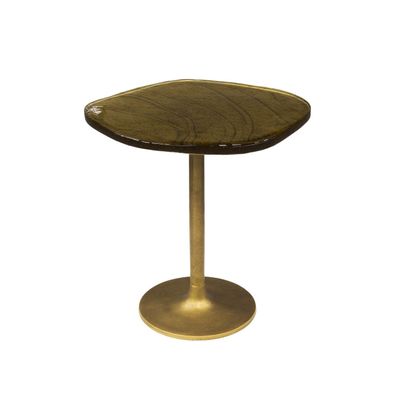 Beistelltisch Klidun Glas und Metall, modern antikgold, gewellte Tischplatte, Größe S