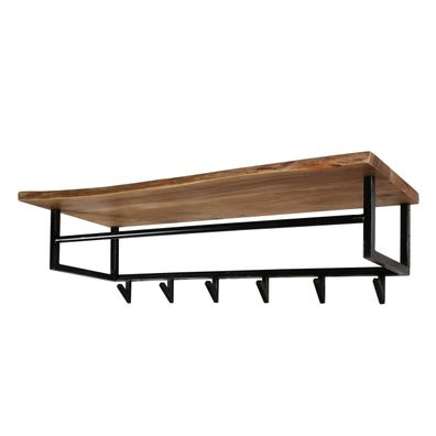Garderobe Bord aus massivem Akazienholz, modern mit Hutablage und 6 Haken, Natur