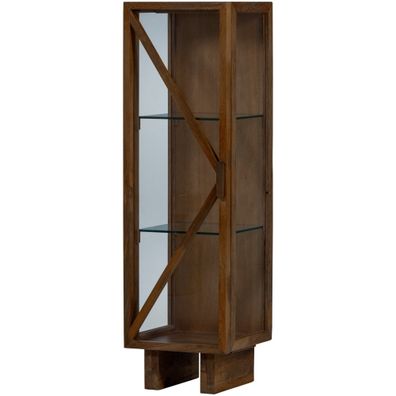Vitrine Kella aus Mangoholz, modern mit Glastür und Ablagefächern, braun, 137 x 40 x