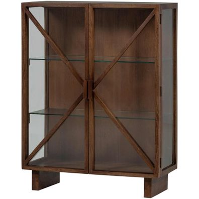 Vitrine Kella aus Mangoholz, modern mit Glastüren und Ablagefächern, braun, 2-türig