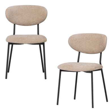 Esszimmerstuhl Kjeld 2er-Set aus Chenille, modern mit Metallgestell, natur, weich gep
