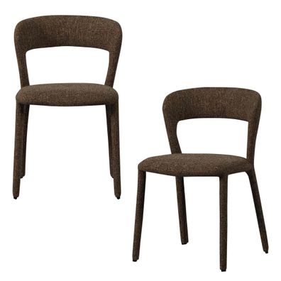 Esszimmerstuhl Noble 2er-Set, weicher Melange-Webstoff, modern gepolstert, dunkelbrau