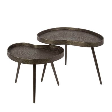 Couchtisch 2er-Set Routon - bronzefarbenes Metallic-Finish, Nierenform