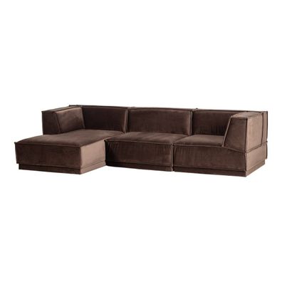 Ecksofa Chaiselongue Manu - Samt Braun, Links (Gr. 286x160x73 cm)