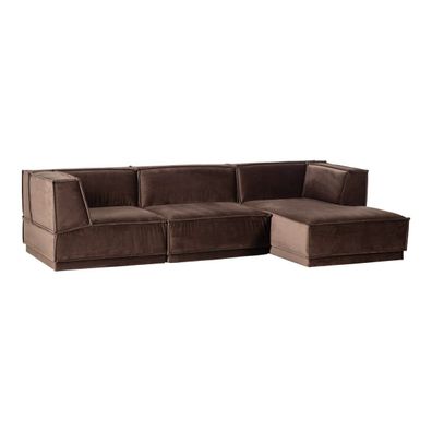 Ecksofa Chaiselongue Manu - Samt Braun, Rechts (Gr. 286x160x73 cm)