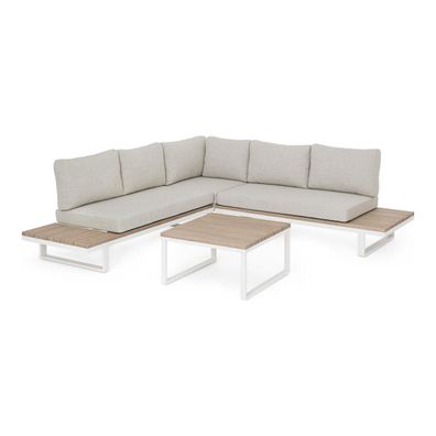 Gartenecksofa Marzela - Aluminium Off-White & Olefin Grau, inkl. Couchtisch