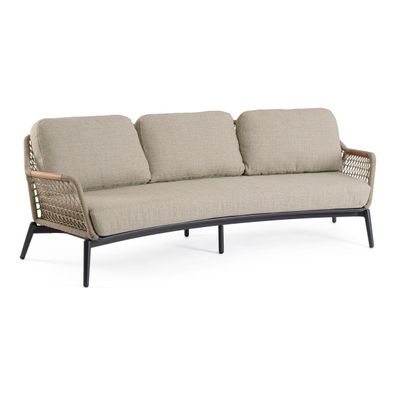 3-Sitzer Gartensofa Orelua - Aluminium Anthrazit & Olefin-Geflecht Taupe, inkl. Kisse