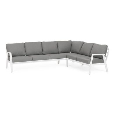 Gartenecksofa Oinimola - Aluminium Weiß, Olefin-Stoff Dunkelgrau (Gr. 282x217x85 cm)