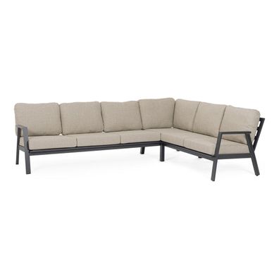 Gartenecksofa Oinimola - Aluminium Anthrazit, Olefin-Stoff Taupe (Gr. 282x217x85 cm)