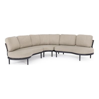 Gartenecksofa Soileni - Aluminium, Seilgeflecht, Olefin-Stoff, Anthrazit