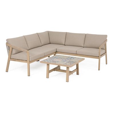 Gartenecksofa Aremilak - Aluminium Desert Sand, Olefin Taupe, inkl. Couchtisch