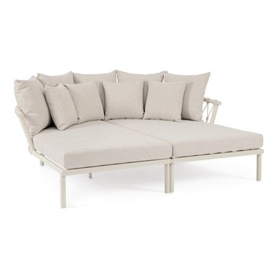 2er-Set Gartendaybed Inala - Aluminium & Seilgeflecht, Camel Sand, inkl. Kissen