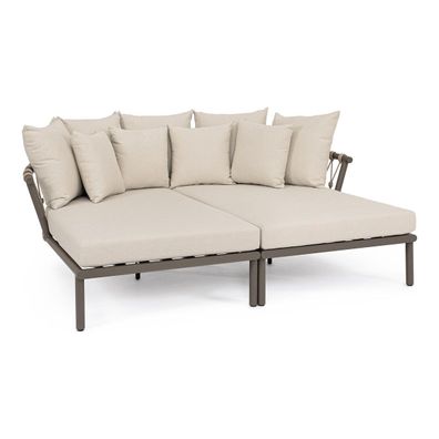 2er-Set Gartendaybed Inala - Aluminium & Seilgeflecht, Kakaobraun, inkl. Kissen