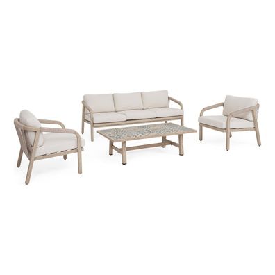 4er Garten-Set Aremilak - Aluminium Timber Natur, Olefin Naturbeige, Big
