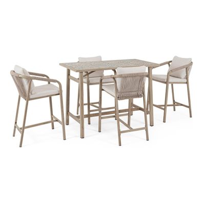 5er Garten-Barset Aremilak - Aluminium Timber Natur, Olefin Naturbeige