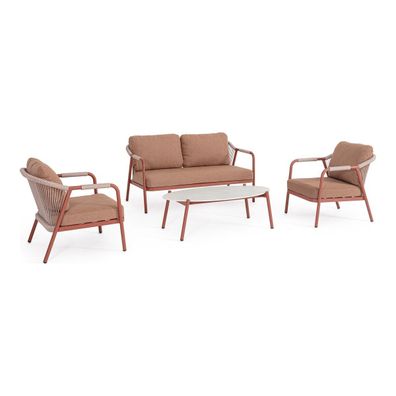 4er Set Garten-Set Tevma - Aluminium, Olefin-Seilgeflecht, Kupfer