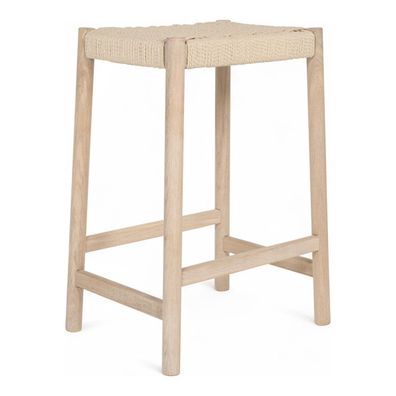 Barhocker Adina aus Eichenholz und Papiergarn, Whitewash/Cream (Gr. 44x37x66 cm)