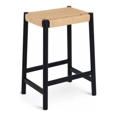 Barhocker Adina aus Eichenholz und Papiergarn, Schwarz/Beige (Gr. 44x37x66 cm)