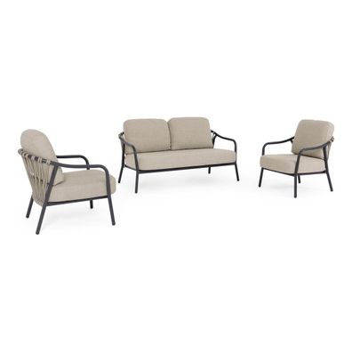 3er Set Garten-Set Gevid - Aluminium Anthrazit, Olefin Taupe, inkl. Kissen