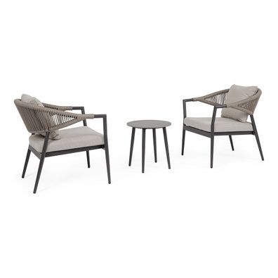 2er Garten-Set Lormil - Aluminium & Polyester-Stoff, Anthrazit, inkl. Couchtisch