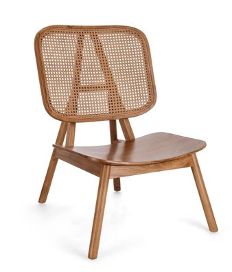 Sessel Sevya aus Teakholz und Rattan, skandinavischer Stil, natur, Rückenlehne mit Ra